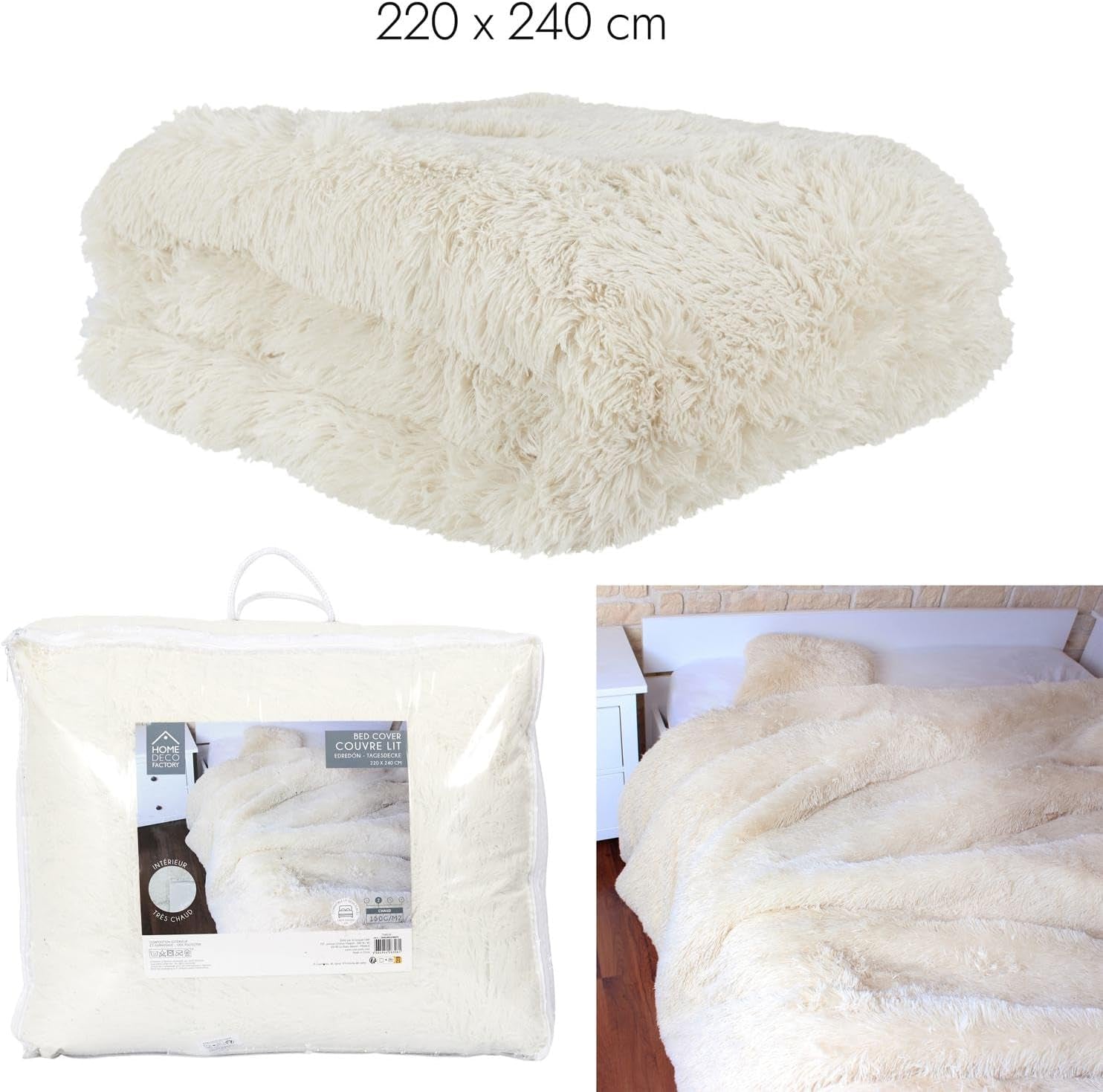 HOME DECO FACTORY Edredón con pelo largo, 220Cm X 240Cm, beige Edredones y colchas Naty Shop