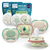 Chupetes Philips AVENT ultra air - pack de 4 chupetes transpirables sin BPA para bebés de 6 a 18 meses, incluido estuche de transporte y esterilización, patrón tortuga/ballena (modelo SCF085/66)