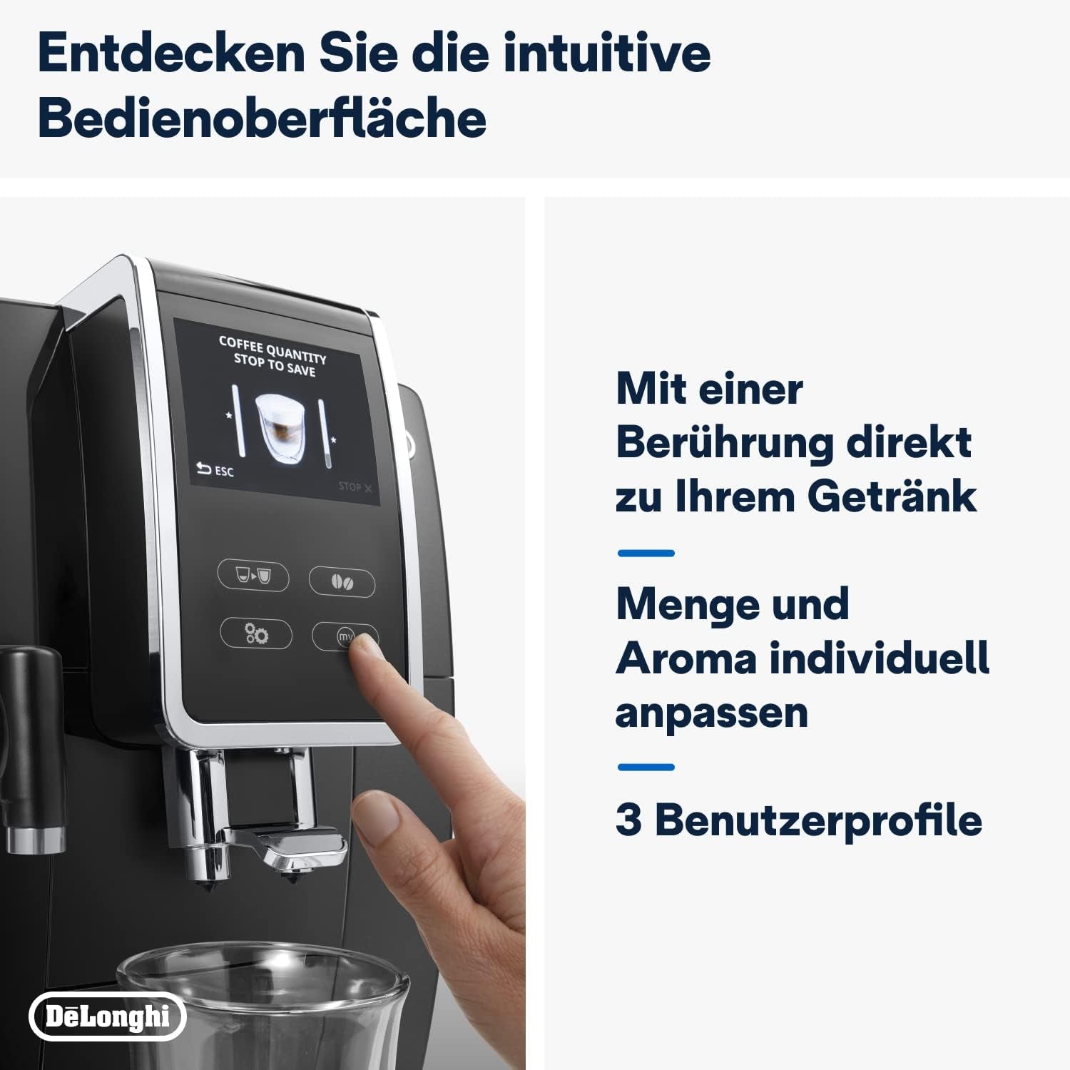 De'Longhi Dinamica Plus ECAM 370.70.B Cafetera espresso totalmente automática con sistema de leche LatteCrema, capuchino y espresso, pantalla táctil a color TFT de 3,5 pulgadas y control mediante aplicación, función café, negra