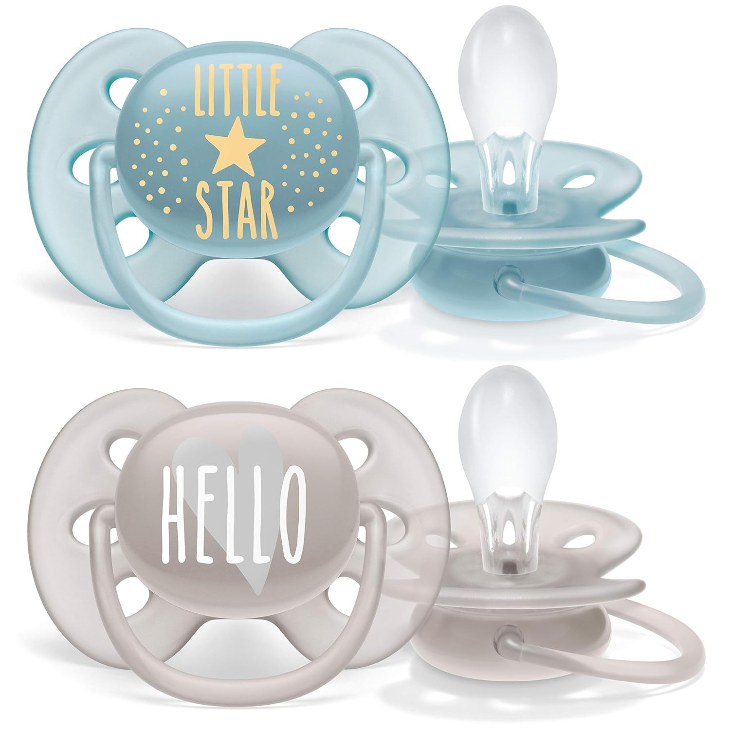 Chupetes Philips AVENT Ultra Soft - pack de 4 chupetes extra suaves sin BPA para bebés de 0 a 6 meses, incluido estuche de transporte y esterilización (Modelo SCF091/35)