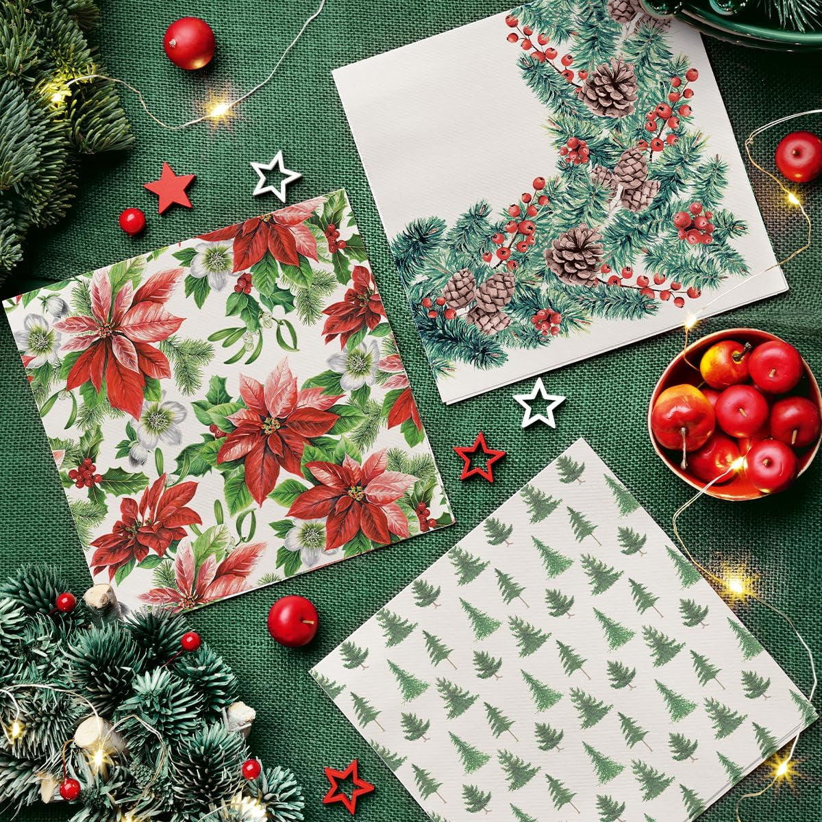 PAW - Servilletas Airlaid (40 X 40 Cm) I 50 Piezas I Perfectas para Navidad, Invierno, Vacaciones I Decoración de Mesa de Nochebuena I Servilletas Airlaid de Tela Ramas de Invierno I Ramas de Invierno