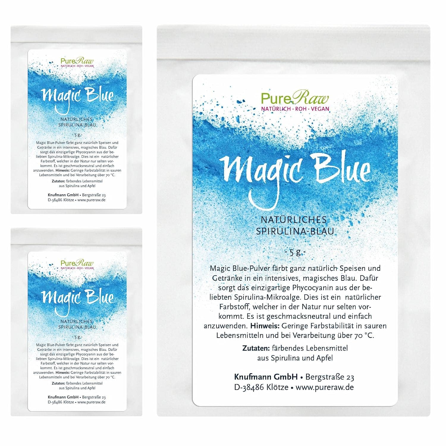 Colorante alimentario natural Magic Blue Spirulina Azul en polvo (crudo vegano) Azul oscuro a azul pastel claro - Colorante alimentario en polvo de algas ficocianinas - Colorante alimentario natural | Puro 5G