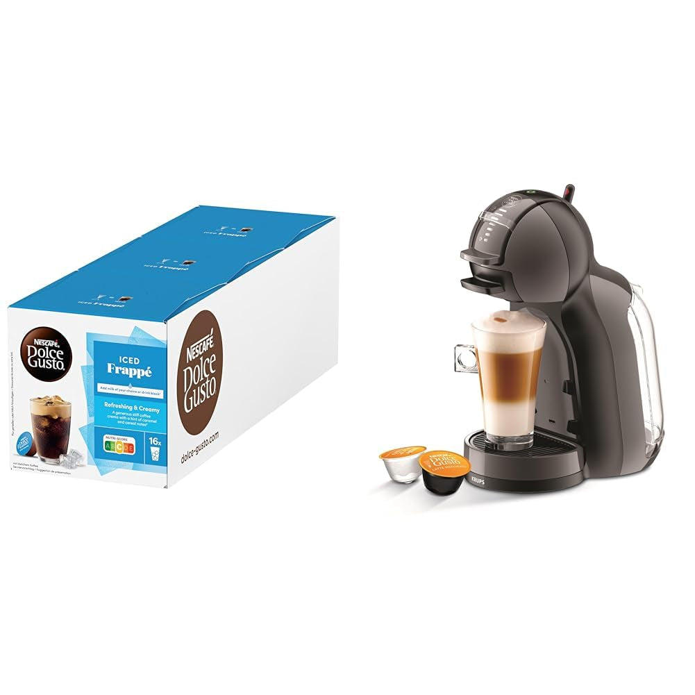 NESCAFÉ DOLCE GUSTO MINI ME by KRUPS schwarz/anthrazit automatic Kaffeekapselmaschine mit NESCAFÉ Dolce Gusto Iced Frappé, paquete de 3 (3 x 16 porciones)