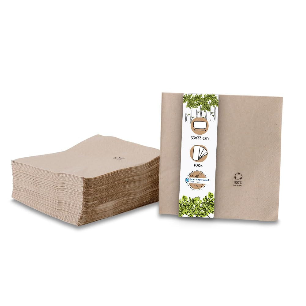 Servilletas Ecológicas Orgánicas Hechas de Papel Reciclado I Servilletas de Papel de Alta Calidad 10 X 10cm I Servilletas de Cóctel de 100 Piezas Sin Blanquear Biodegradables Compostables