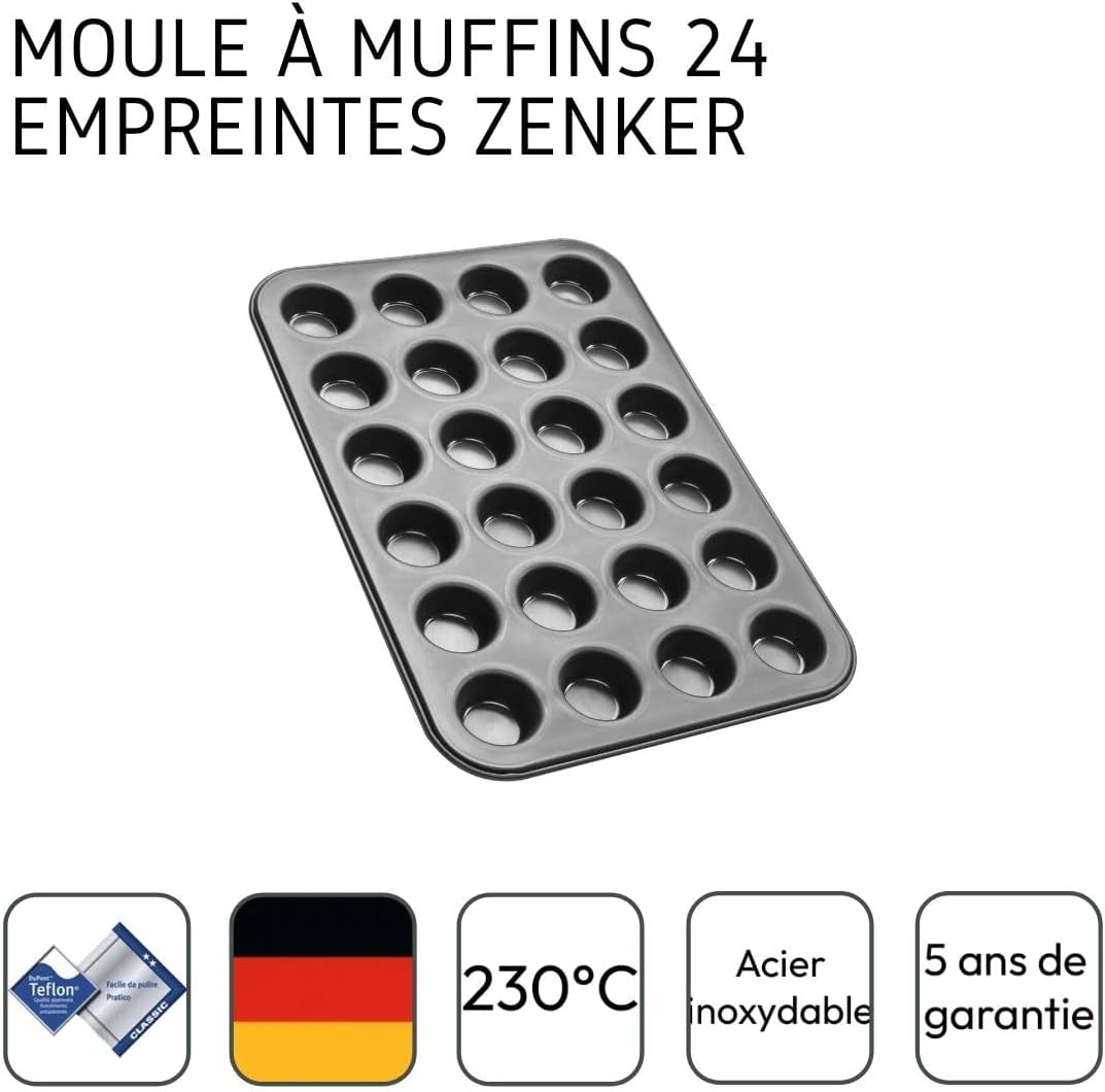 Zenker 6541 Mini-Muffinform 24Er Negro Metalizado – Antihaftbeschichte Für Perfekte Mini-Muffins, Ø 4,5 Cm, ​​Made in Germany Moldes y bandejas para horno Naty Shop