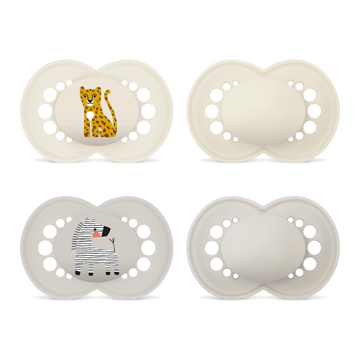 Chupetes MAM Originales | 6-16 lunes | Juego de chupete para bebés y niños pequeños | Aceptación 94% | Ayuda a prevenir la alineación no deseada de los dientes | Chupetes de silicona SkinSoft para bebés | Leopardo/Cebra | Paquete de 4