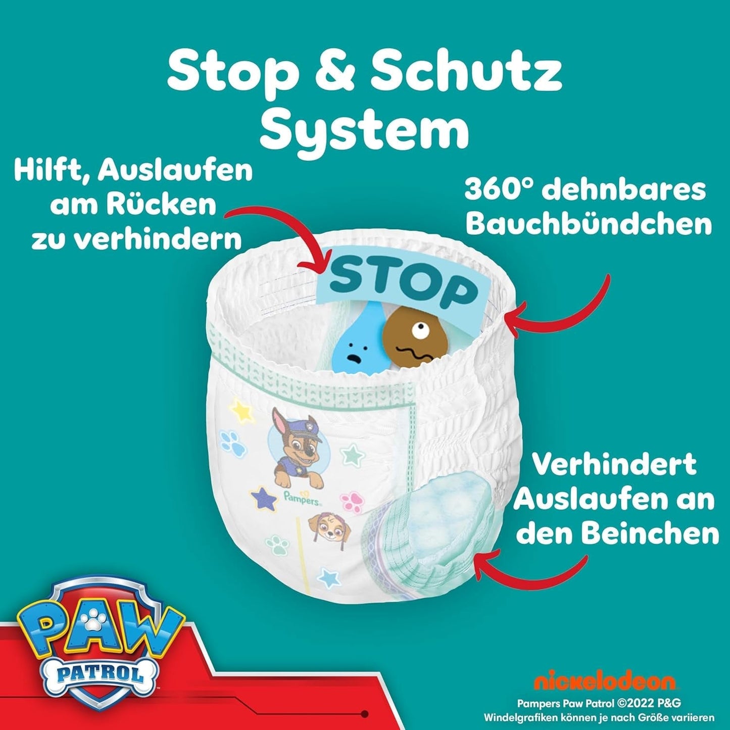 Pampers Baby Dry Pants Diaper Patrol Puppy Edition, talla 5, 160 pañales, 11 kg - 17 kg, ajuste de 360° con tope y sistema de protección