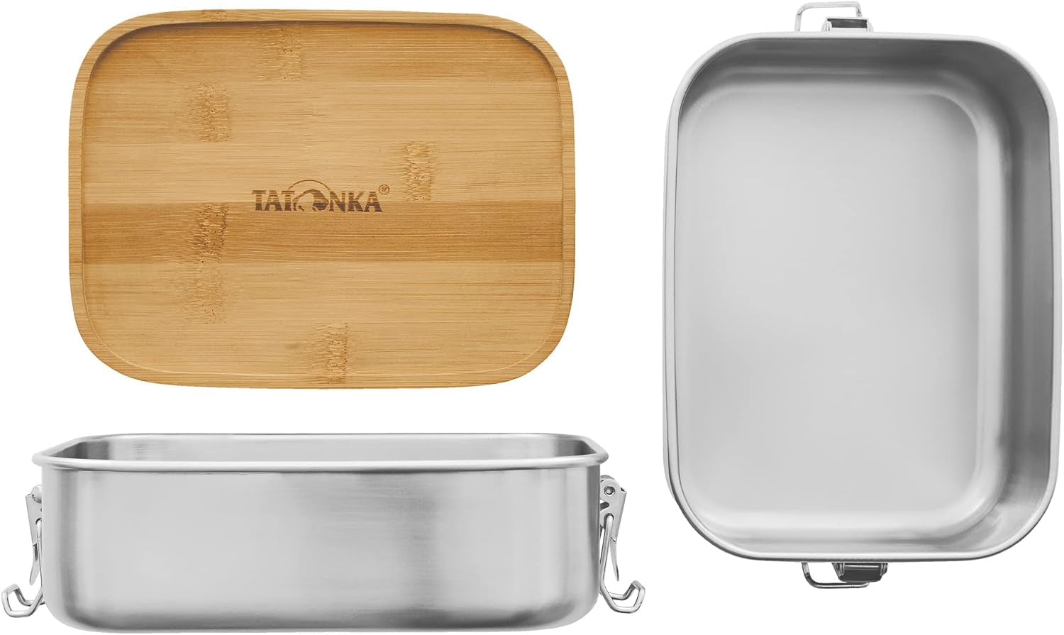 Fiambrera de acero inoxidable Tatonka I Fiambrera de bambú (800ml / 1000ml) - Panera con tapa de bambú y tapa abatible - irrompible, no tóxica, apta para lavavajillas, sin plástico y sin BPA Cajas para guardar alimentos Naty Shop