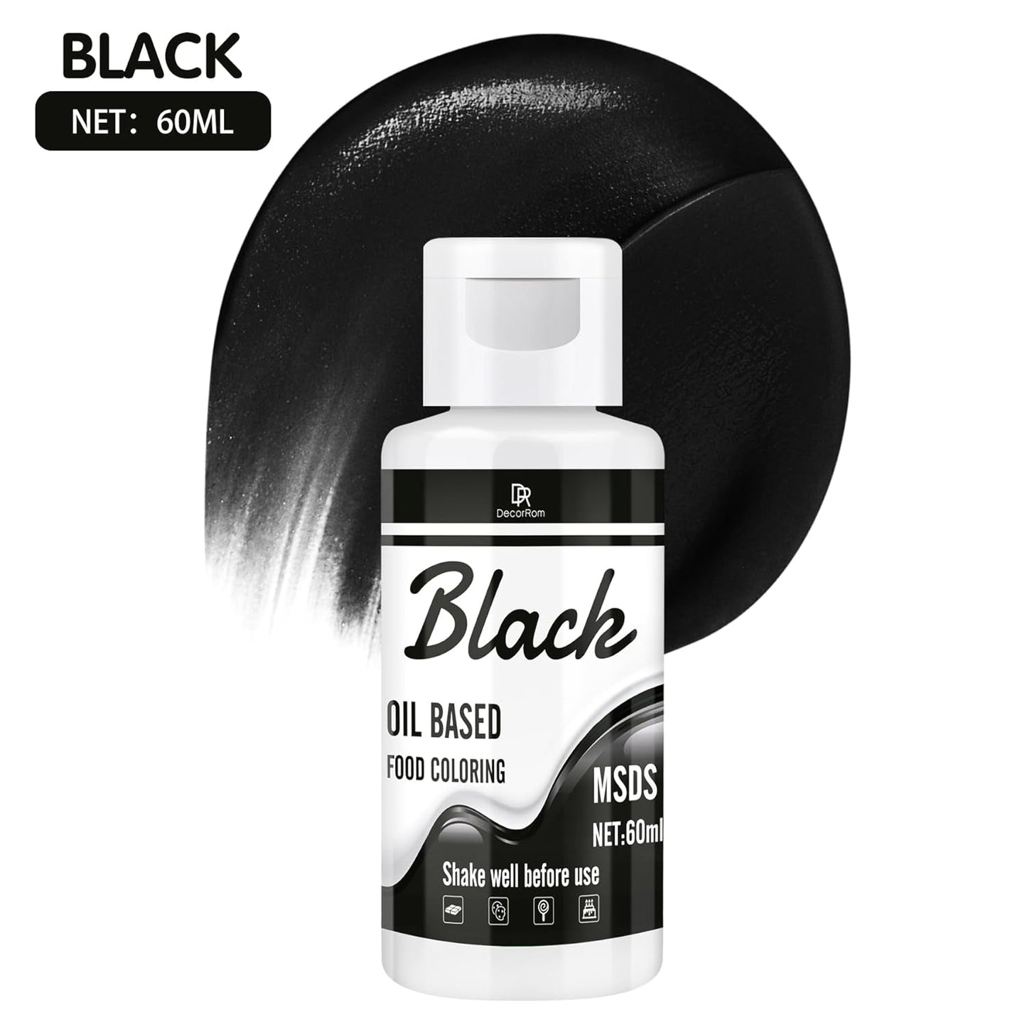 Fettlösliche Lebensmittelfarbe Für Schokolade - 60Ml Ölbasis Lebensmittelfarben Für Fondant, Torten Dekoration, Backen - Flüssige Food Coloring Für Kakaobutter, Buttercream, Kuchen (Schwarz) Naty Shop