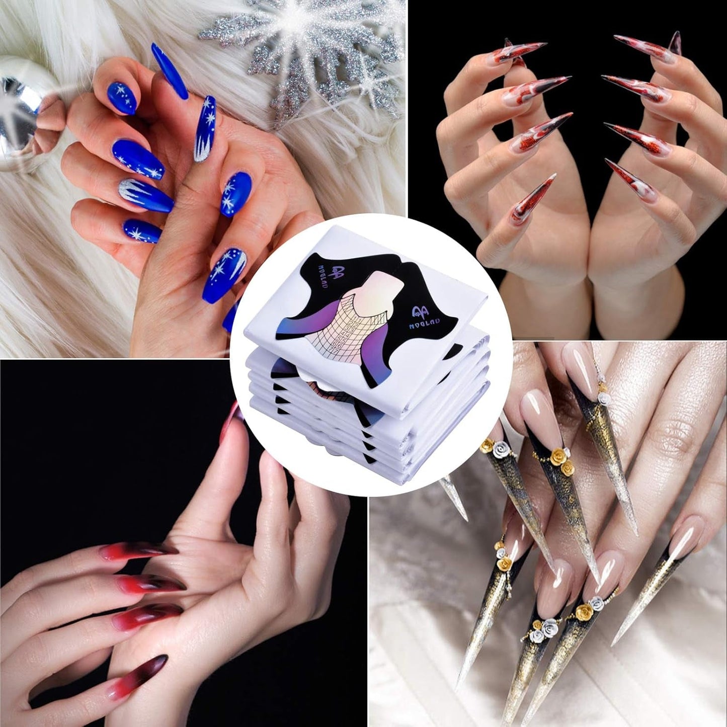 100 plantillas de uñas de gel, accesorios de uñas artificiales, plantillas de uñas autoadhesivas para arte de uñas, uñas de gel, extensiones de uñas artificiales