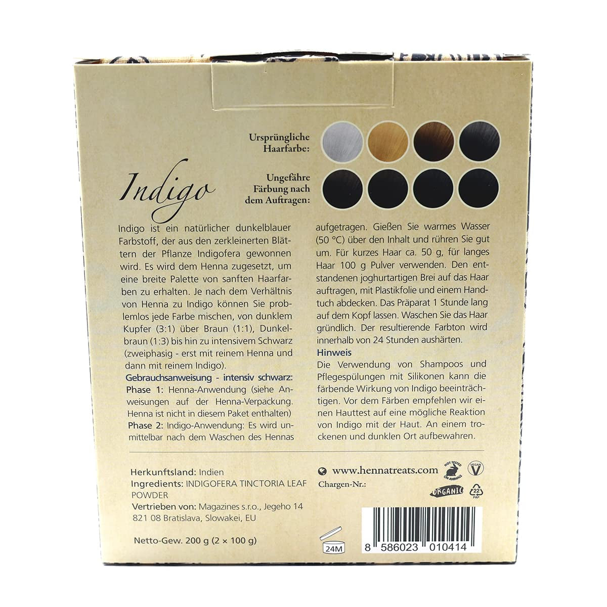 Indigo - Negro - Color de cabello natural - Polvo - 200g Tinte para el cabello Naty Shop