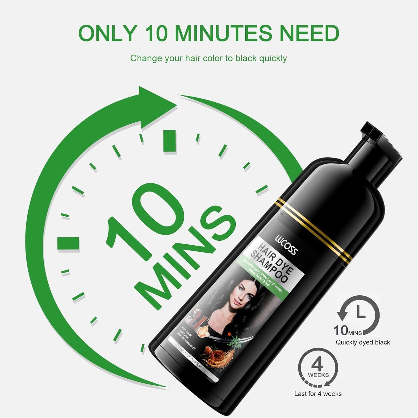 Champú Instantáneo para Cabello Negro, Champú para Tinte Natural, Cobertura 100% de Grises - Fácil y Rápido, Color Semi Permanente para Cabello Negro, Champú para Tinte para Cabello para Hombres y Mujeres Tinte para el Cabello Naty Shop