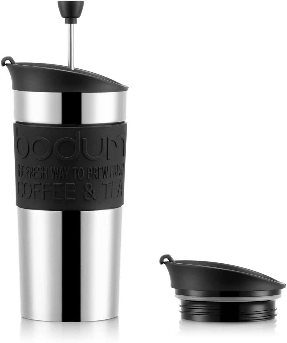 Bodum K11067-01 Cafetera Travel Press de acero inoxidable negra con tapa de repuesto 350ml