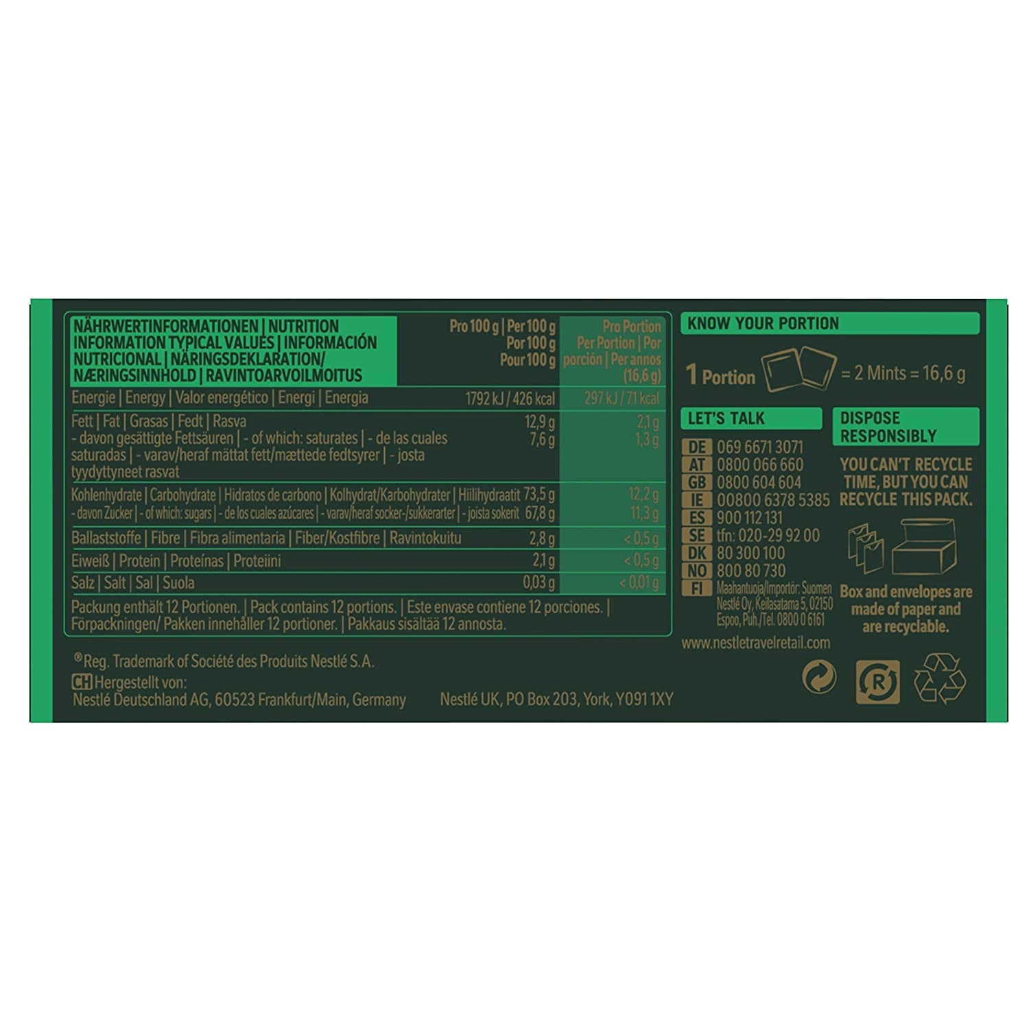 NESTLÉ AFTER EIGHT Cuadritos finos de chocolate amargo con relleno de crema de menta para conocedores Paquete de 5 (1 x 200 g)