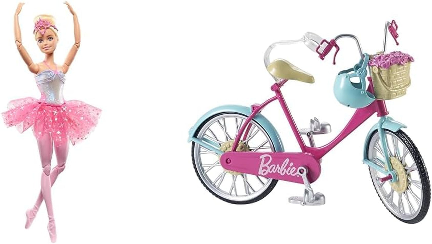 Dreamtopia Muñeca Barbie Bailarina Magic Light con Tutú Rosa y Cabello Rubio, 5 Efectos de Luz y Sonido, Barbie Móvil, A Partir de 3 Años, HLC25 Naty Shop Dolls Paquete Bicicleta Cabello Rubio