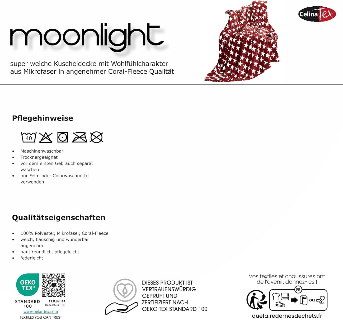 Celinatex manta mullida 150 x 200 cm manta burdeos sofá manta suave estrellas microfibra polar Oeko-Tex Moonlight Camas y colchas Besuche den CelinaTex-Store