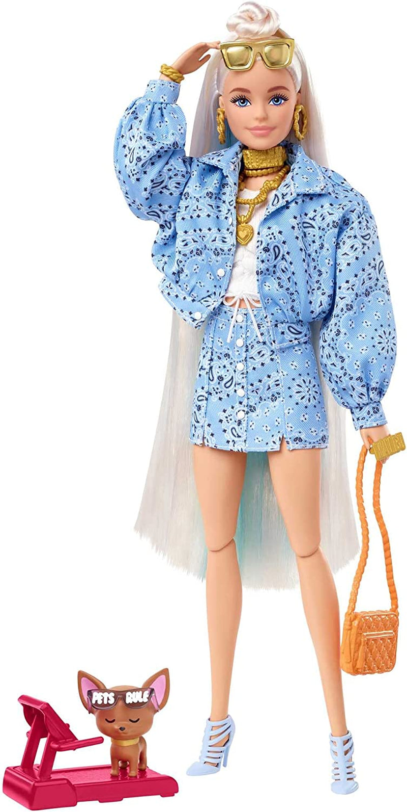 Barbie HDJ46 - Muñeca Extra con Vestido, Camiseta de Baloncesto y Accesorios, Mascota Corgi, Pelo Rizado Extra Largo con Mechas Rosas y Articulaciones Flexibles, Juguete de Regalo para Niñas 3+ Naty Shop Dolls 0