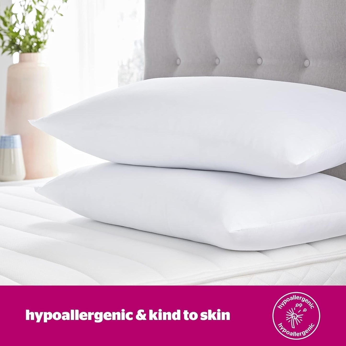 Almohada Silentnight Ultrabounce, Blanco, Microfibra, Blanco, Paquete de 2 Almohadas Estándar Naty Shop