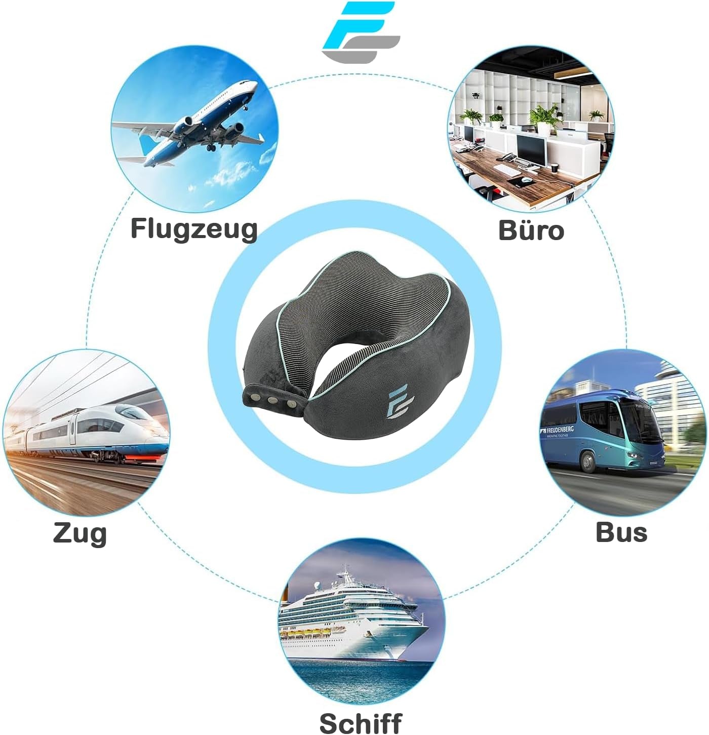 Flagshipper almohada para el cuello de avión - almohada para el cuello para adultos - almohada para el cuello para el automóvil - almohada de viaje viscoelástica - lavable con respaldo estrecho (terciopelo suave y transpirable) - ajustable, gris Naty Shop Almohadas ortopédicas cervicales