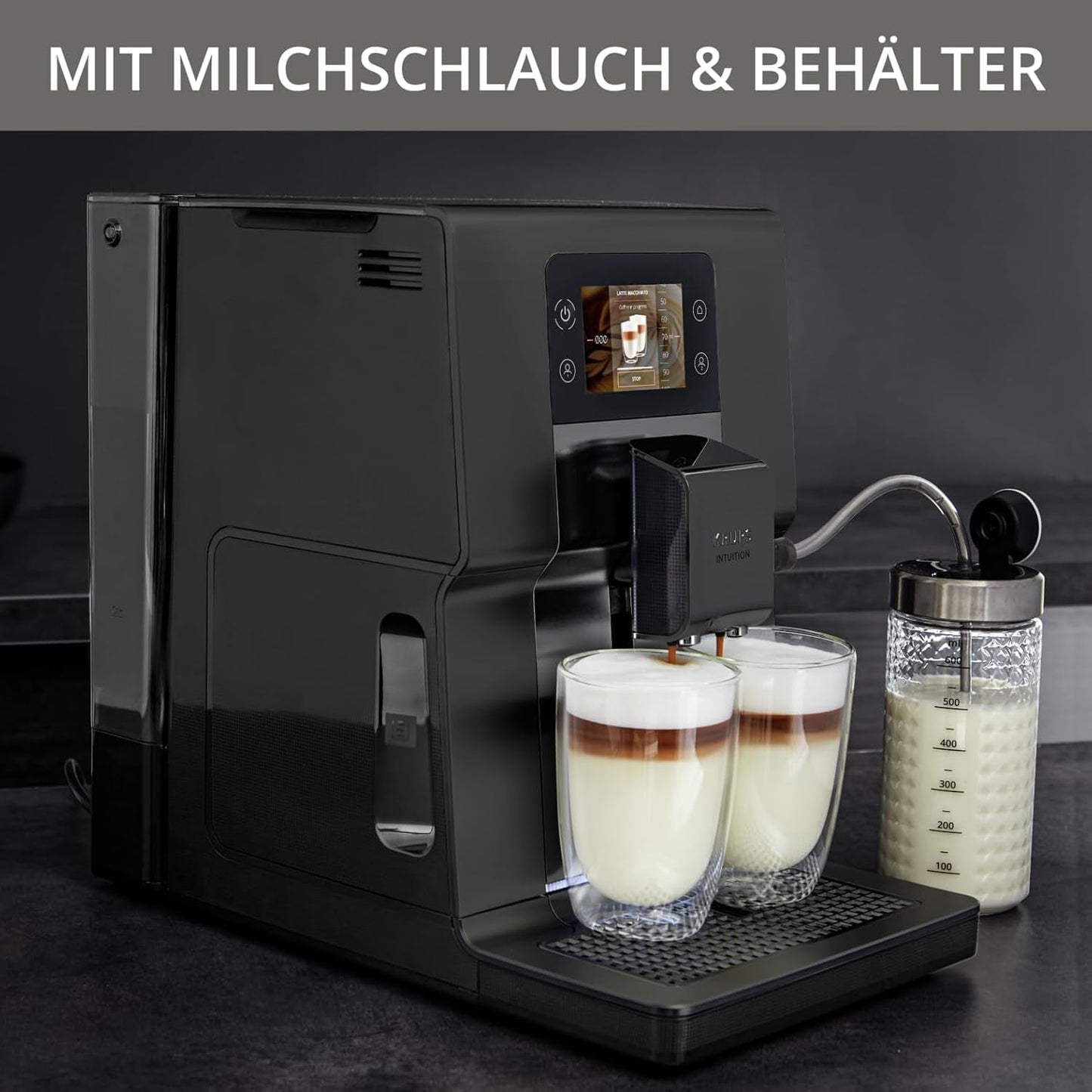 Krups Intuition Preference cafetera espresso totalmente automática con funcionamiento similar a un teléfono inteligente, pantalla táctil a color de 3,5", tecnología Smart Slide, sistema de iluminación intuitivo, 11 bebidas, recipiente para leche, EA873810