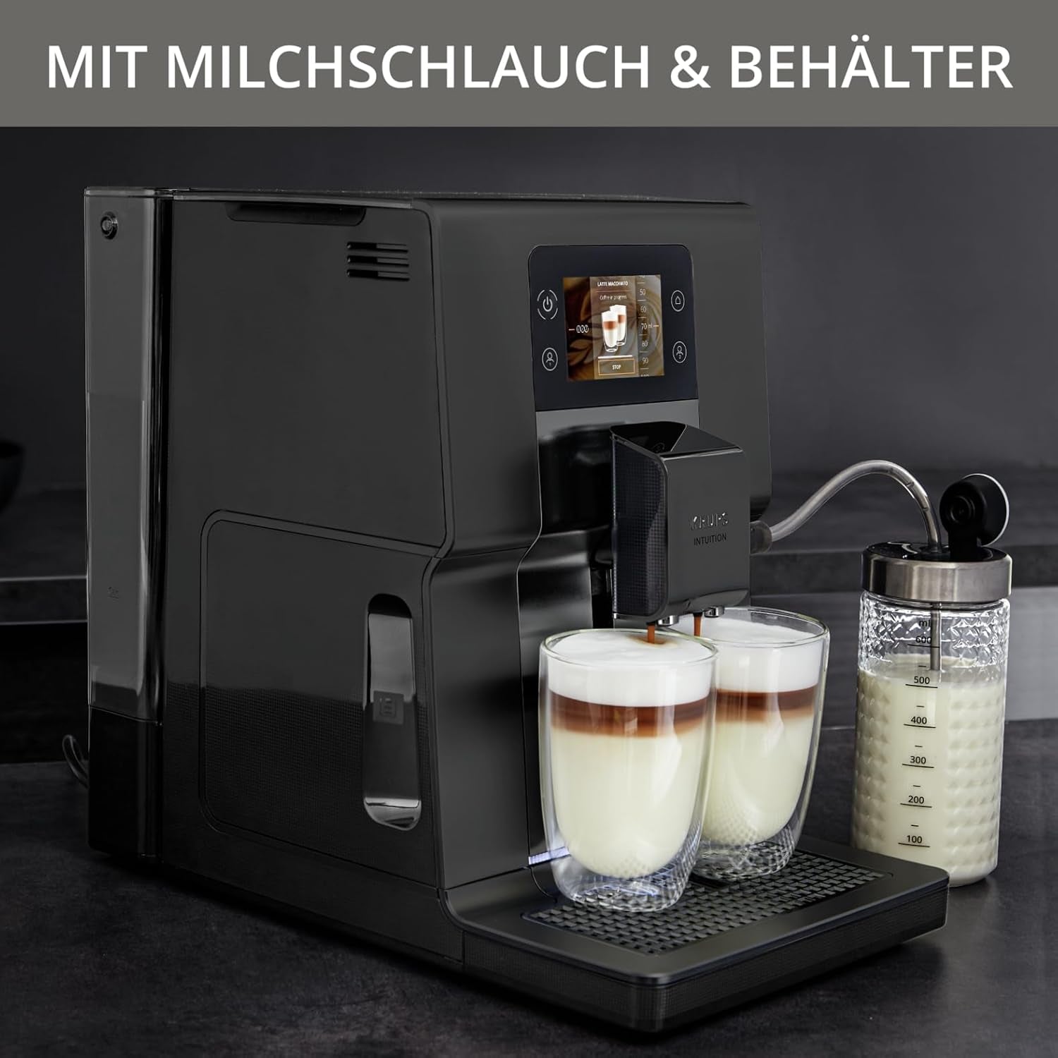 Krups Intuition Preference cafetera espresso totalmente automática con funcionamiento similar a un teléfono inteligente, pantalla táctil a color de 3,5", tecnología Smart Slide, sistema de iluminación intuitivo, 11 bebidas, recipiente para leche, EA873810
