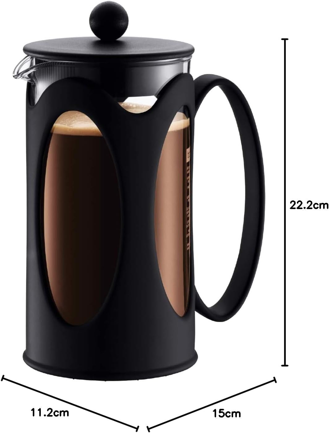 Cafetera Bodum Kenya - 1L / 8 Tazas - Prensa Francesa Manual Vidrio Borosilicato y Acero Inoxidable - Apta para Lavavajillas - Fabricada en Portugal