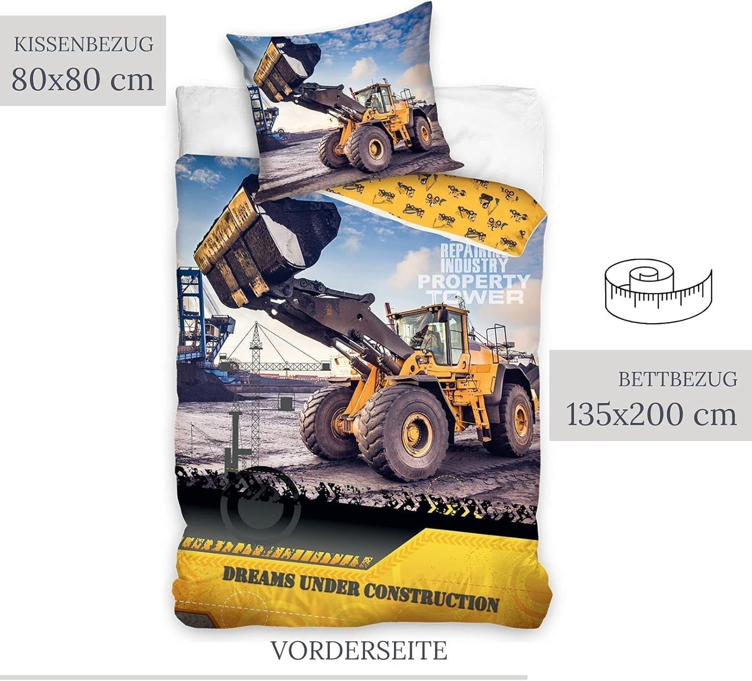 Ropa de cama para niños, excavadora, algodón Ropa de cama infantil Naty Shop