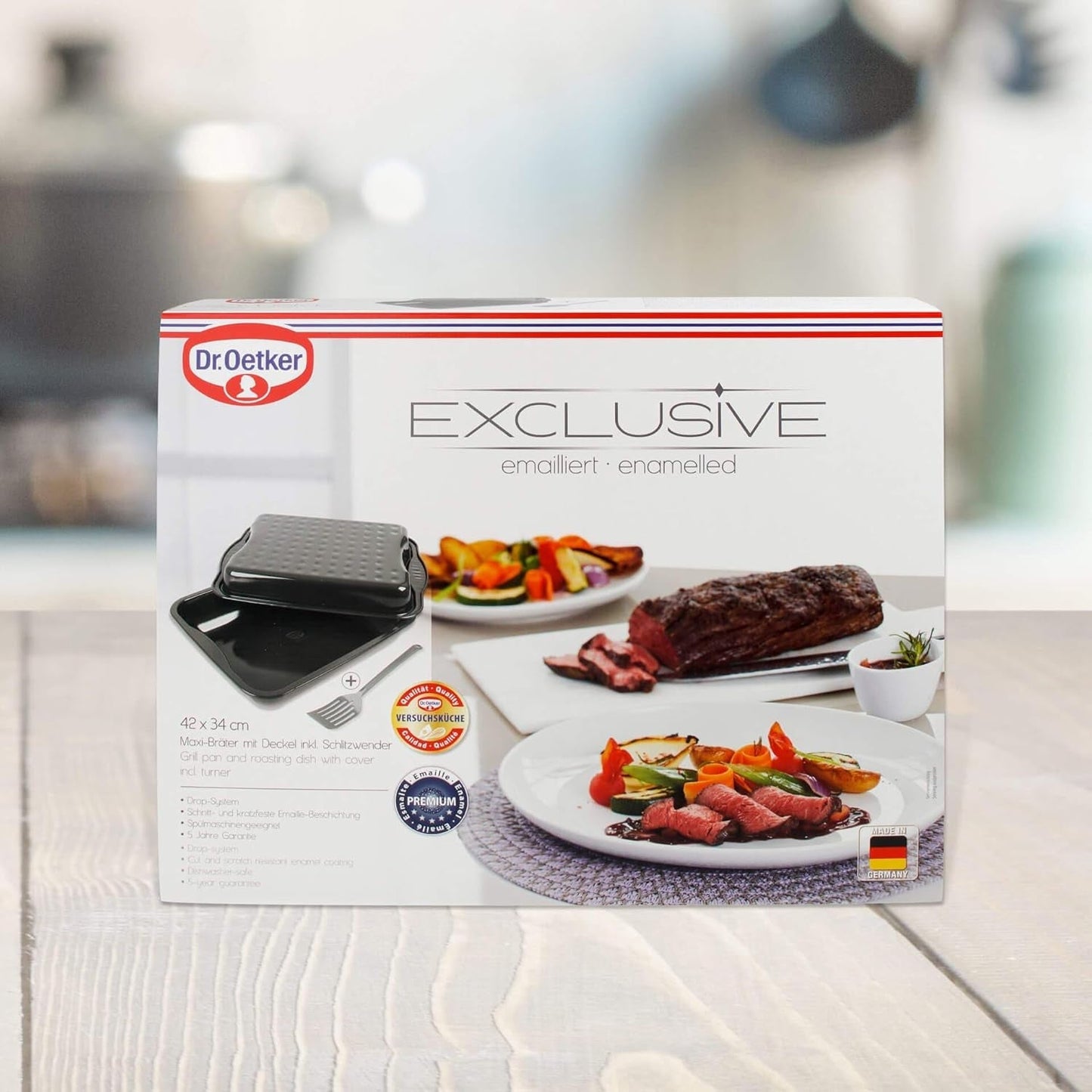 Dr. Oetker Maxi Freidora con tapa de acero, fuente familiar cuadrada para asar pollo y verduras Moldes y bandejas para hornear Naty Shop