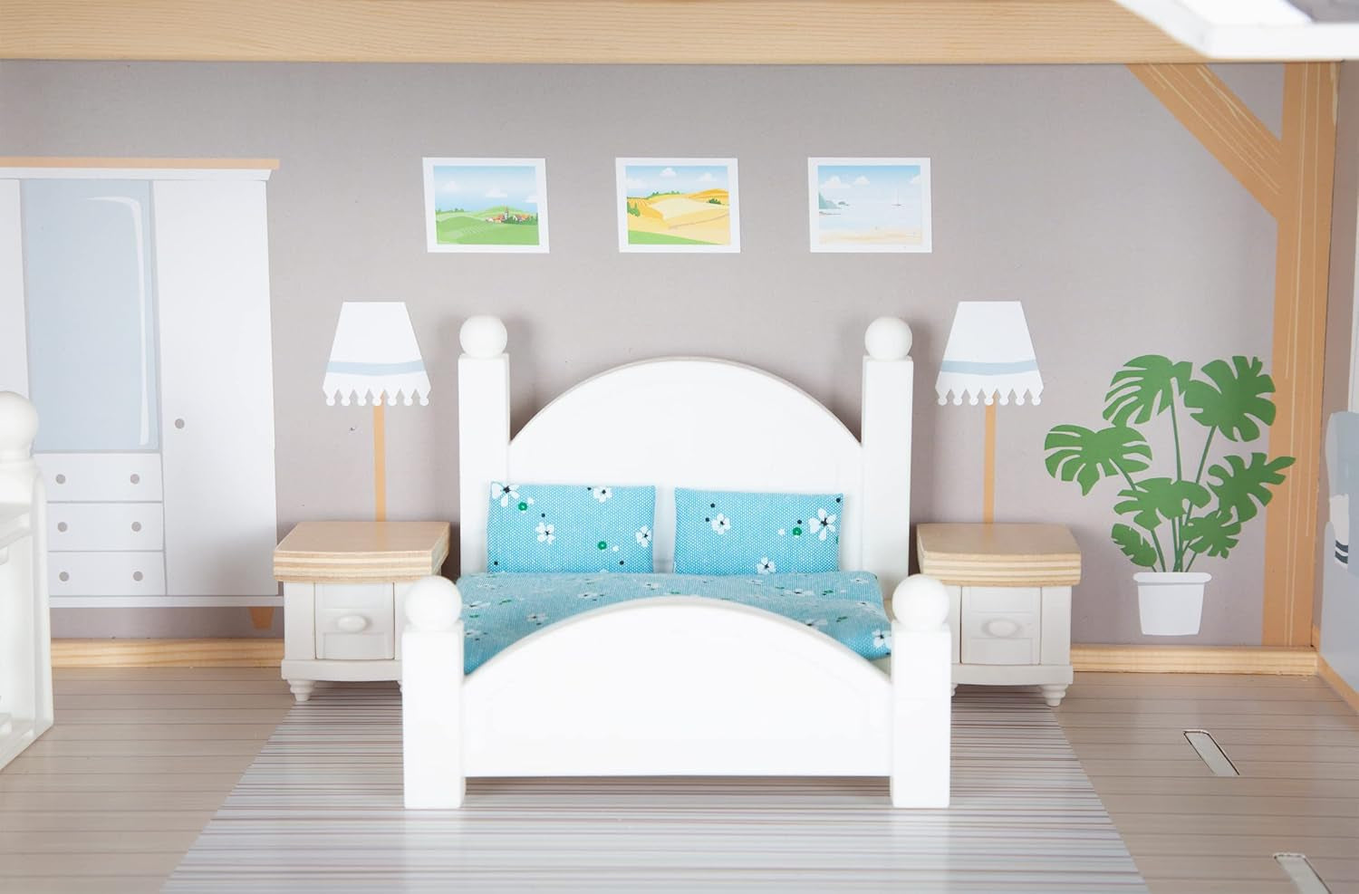 Small Foot Casa de Muñecas Casa Adosada de Madera de 3 Pisos con Frente Abierto y 12 Muebles para 3 Años y Más 11802 Casas de Muñecas Blanco Gris Naty Shop
