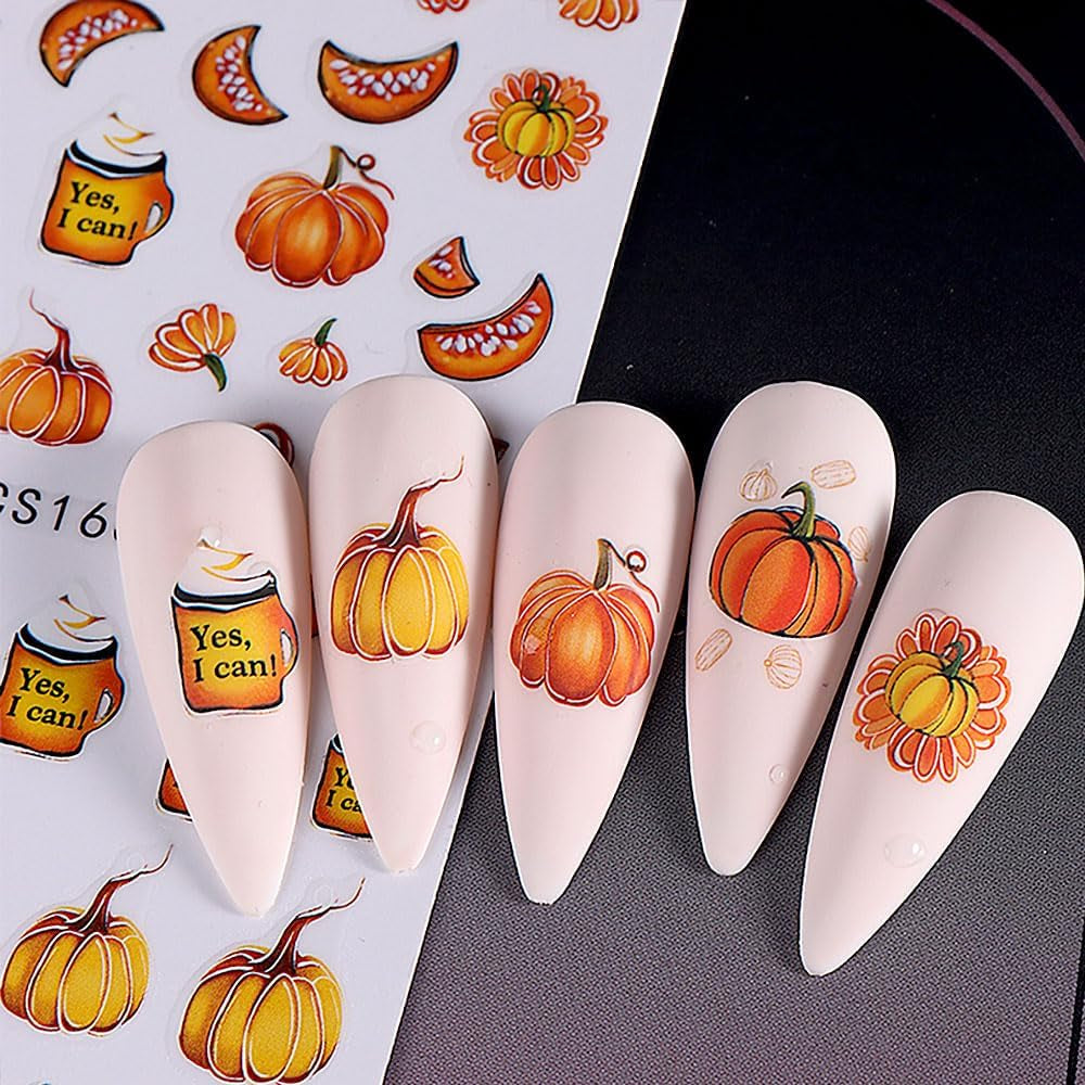 Pegatinas de uñas de otoño 3D, pegatinas de uñas de hojas de calabaza, líneas geométricas, flores, pegatinas de uñas, diseño del día de Acción de Gracias, pegatinas de uñas de calabaza de otoño, accesorios de uñas, arte de uñas