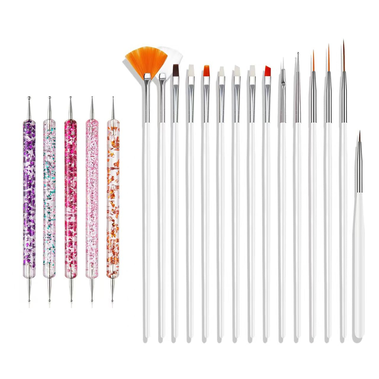 Juego de pinsel para decoración de uñas, 20 piezas de pinsel Nageldesign Malerei, pinsel de diseño de arte de uñas profesional, pinsel de delineador fino para uñas, rosa