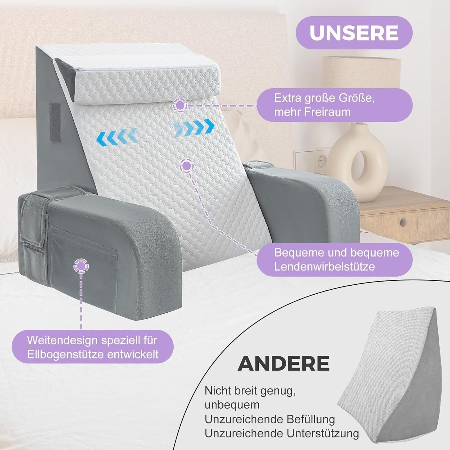 Almohada de lectura grande con asa, espuma de alta densidad, almohada ergonómica para la espalda, reposabrazos, soporte para el cuello y reposacabezas, cojín de asiento reclinable para dormir, jugar, mirar televisión, para cama y sofá