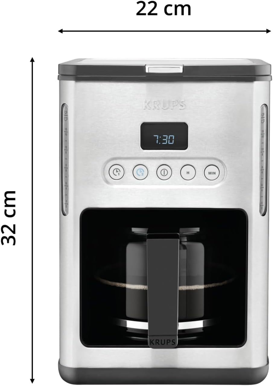 Cafetera espresso con filtro Krups KM442D Premium | 10-15 tazas | 1000 vatios | programable | función mantener caliente | acero inoxidable | negro