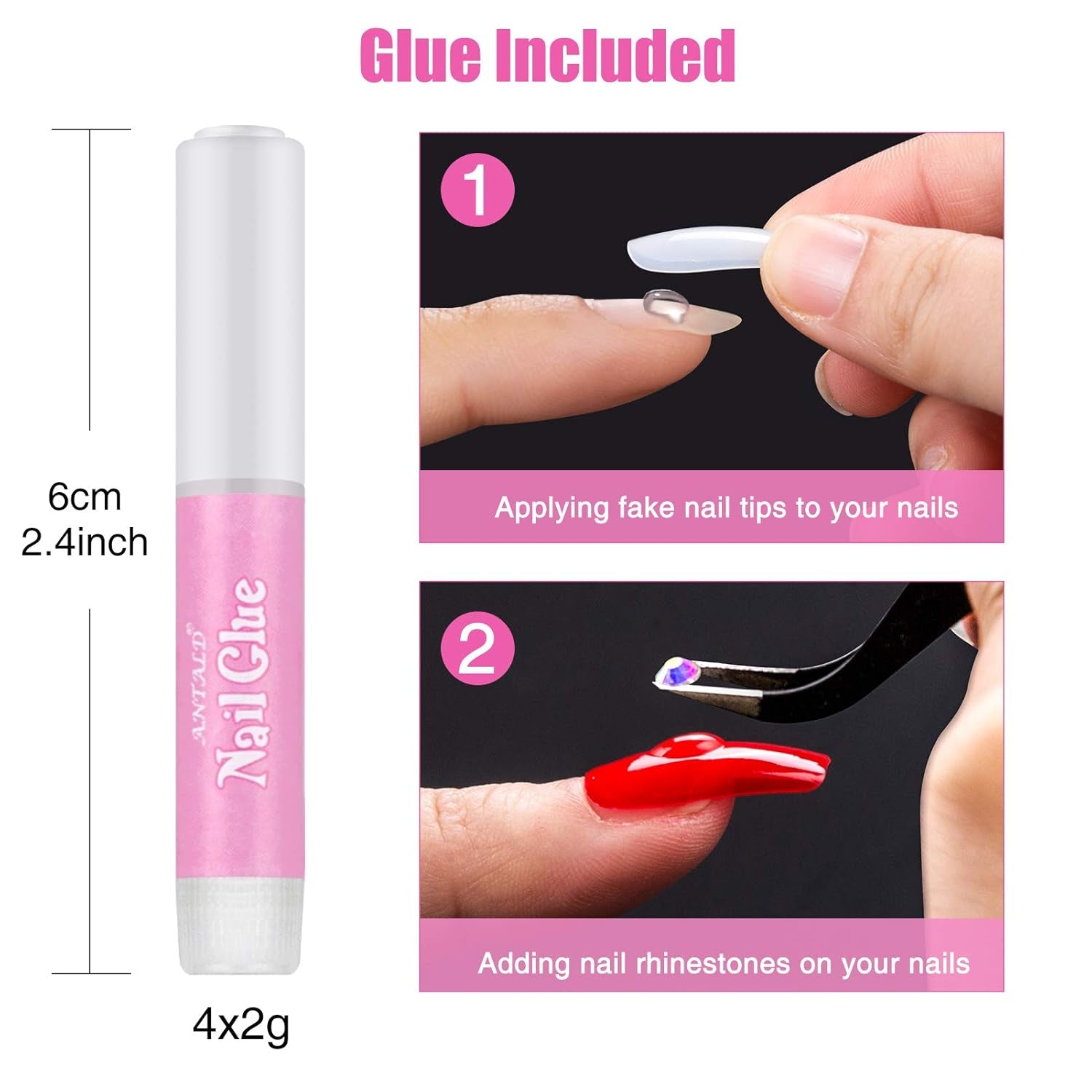 200 puntas de uñas postizas, 10 tamaños de uñas artificiales acrílicas con empujador de cutículas y caja transparente para mujeres y niñas (naturales y transparentes)