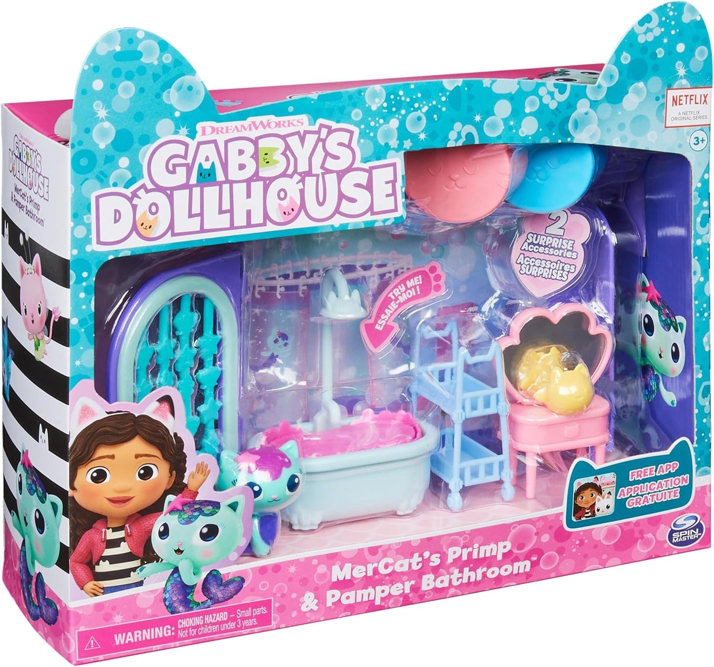 Habitación Deluxe de la casa de muñecas de Gabby, habitación para gatos, muebles y 2 cajas sorpresa con accesorios temáticos, adecuada para edades de 3 años en adelante