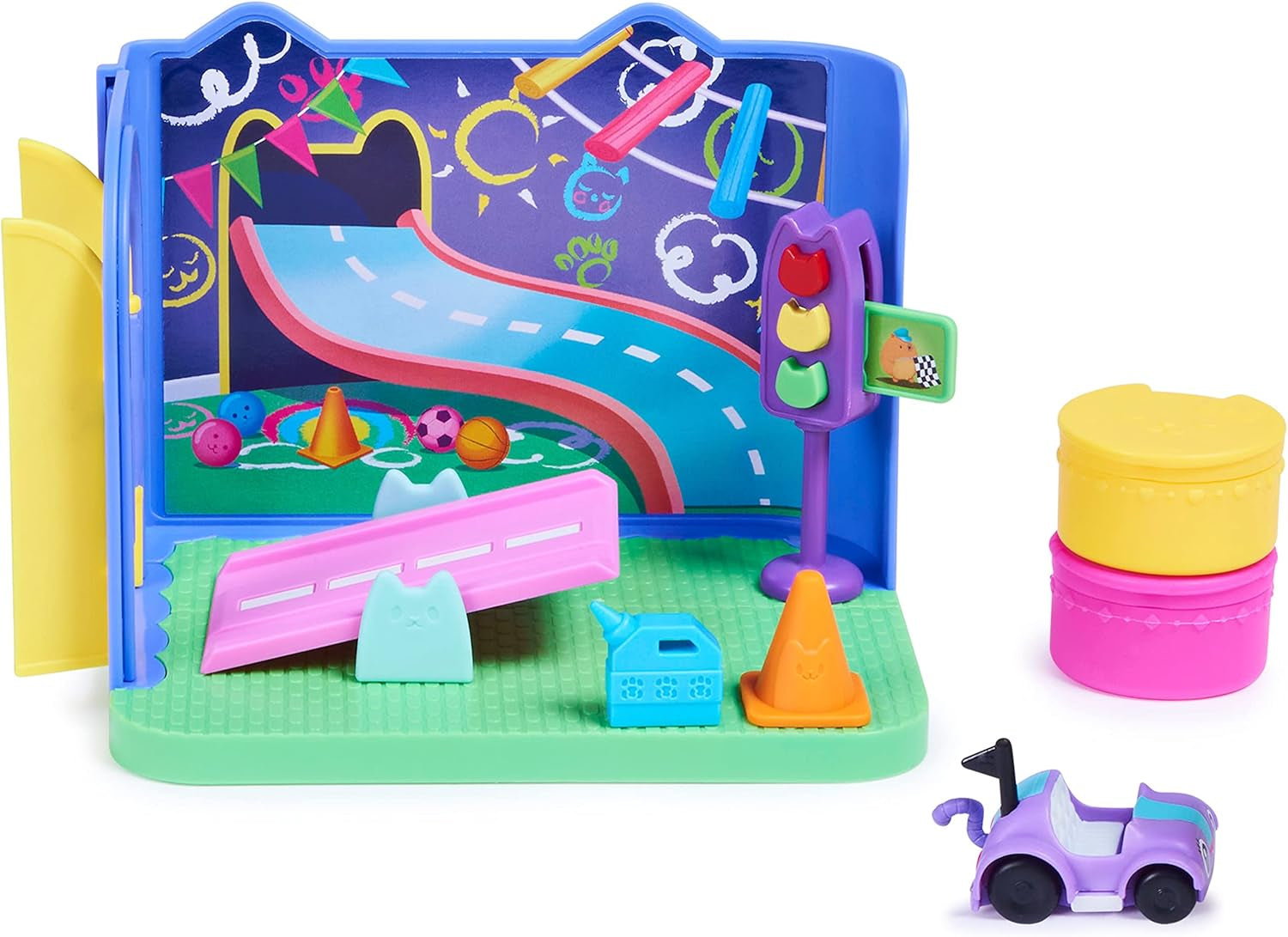Gabby's Dollhouse Habitación Deluxe, Sala de Juegos Purr-Ific, Sala de Juegos con Carlita Toy Car, 2 Muebles y 2 Cajas Sorpresa con Accesorios, Apto para Mayores de 3 años Naty Shop Dollhouses