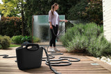 GF SRL, Aquapop Grey Edición Limitada con manguera textil autoextensible de 25 m Made in Italy, bolsa de plástico blando, boquillas y racores Lancia 8 para riego de jardín, gris oscuro