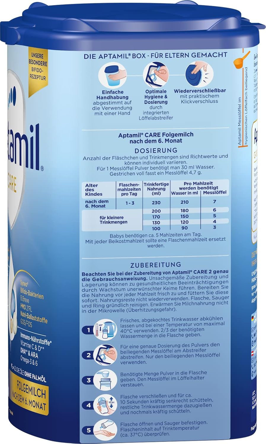Aptamil Care 2 - Leche de continuación a partir de los 6 meses, con Omega 3 y 6, DHA y ARA, sin aceite de palma, papilla, leche en polvo, 1 x 800 g (paquete de 3)