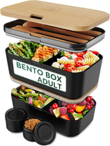 Umami Fiambrera para Adultos, Fiambrera Bento Apilable Antigoteo con 4 Cubiertos y Compartimentos, Fiambrera para Adultos, Ensalada para Llevar, Fiambrera para Picnic/Oficina, Gris Antracita, 1500ml Naty Shop Fiambreras de Haya Negra - 1500 Ml L - 1500 Ml Apilables Una Dentro De La Otra