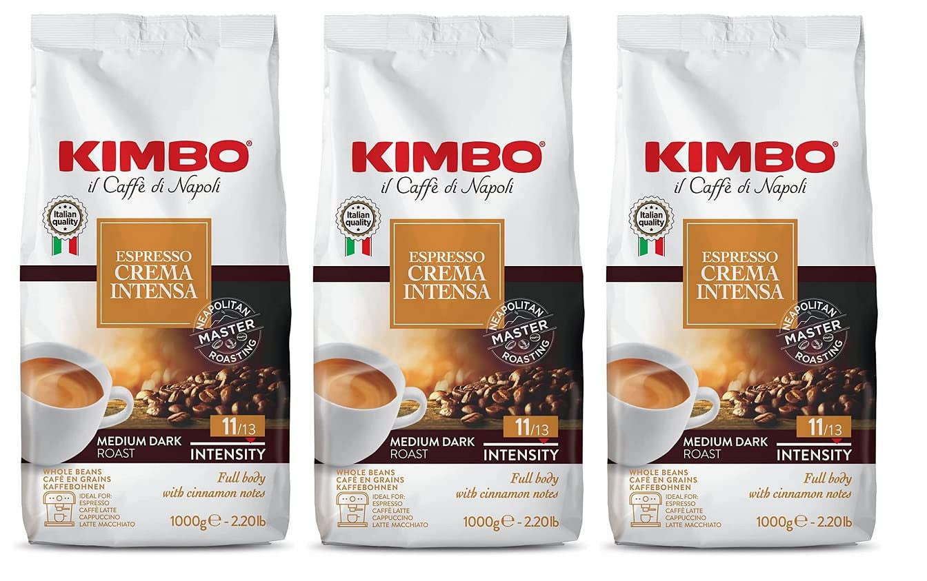 3x Café en grano Espresso crema intenso, tostado medio oscuro, café en grano entero, bolsa de 1 kg, café de Nápoles