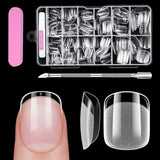 Uñas cortas de cubierta completa, 120 piezas, 12 tamaños, puntas de uñas cortas para uñas de gel, pegamento en uñas artificiales, pegamento en lima de uñas, pulidor de uñas, empujador de cutículas