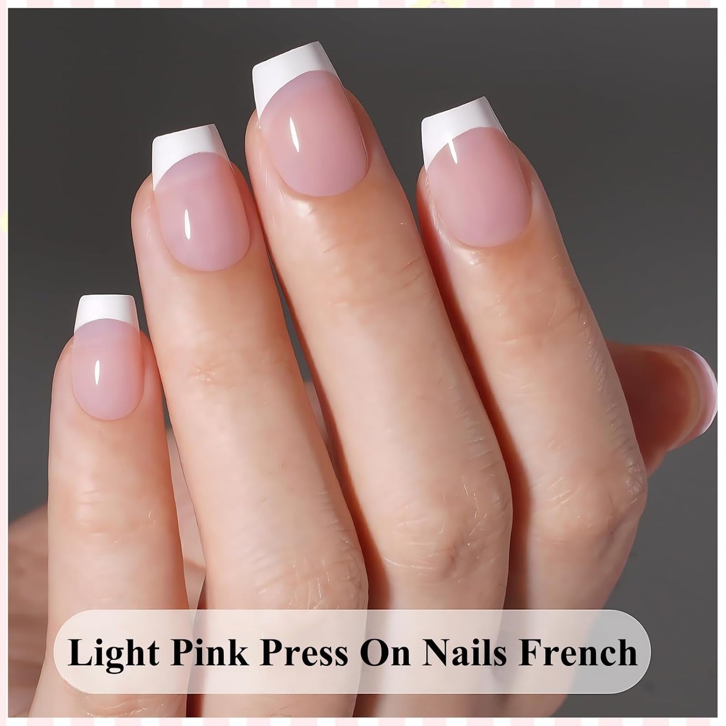 Uñas Francesas Autoadhesivas Rosa Claro - 32 Piezas Pegamento en Uñas Francesas - Uñas Postizas Cortas Cuadradas - Pegamento Transpirable en Uñas Artificiales - Uñas Postizas de Cobertura Completa para Mujer (Rosa Claro)
