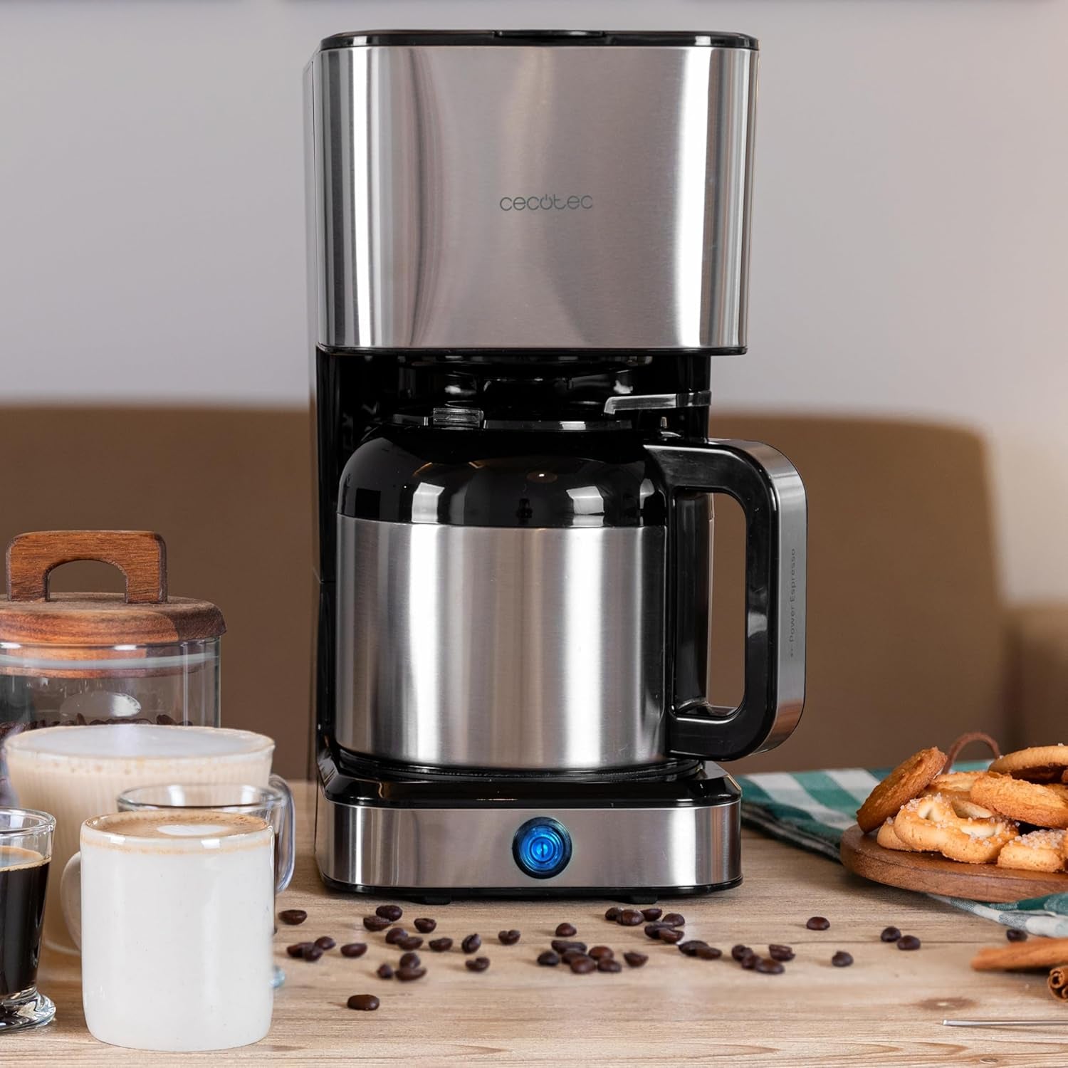 Cecotec Cafetera de goteo Coffee 66 Drop & Thermo, 950 W, 1,2 L, 10 tazas, tecnología ExtremeAroma, función antigoteo, indicador de nivel de agua, filtro principal reutilizable, protección contra sobrecalentamiento