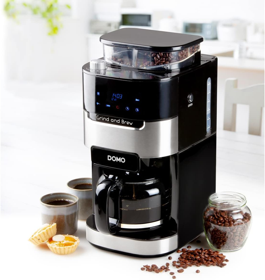 Cafetera espresso DOMO DO721K "Grind and Brew" - Función Bean-to-Cup - Pantalla LCD - Para café molido o en grano entero - 1,5 L