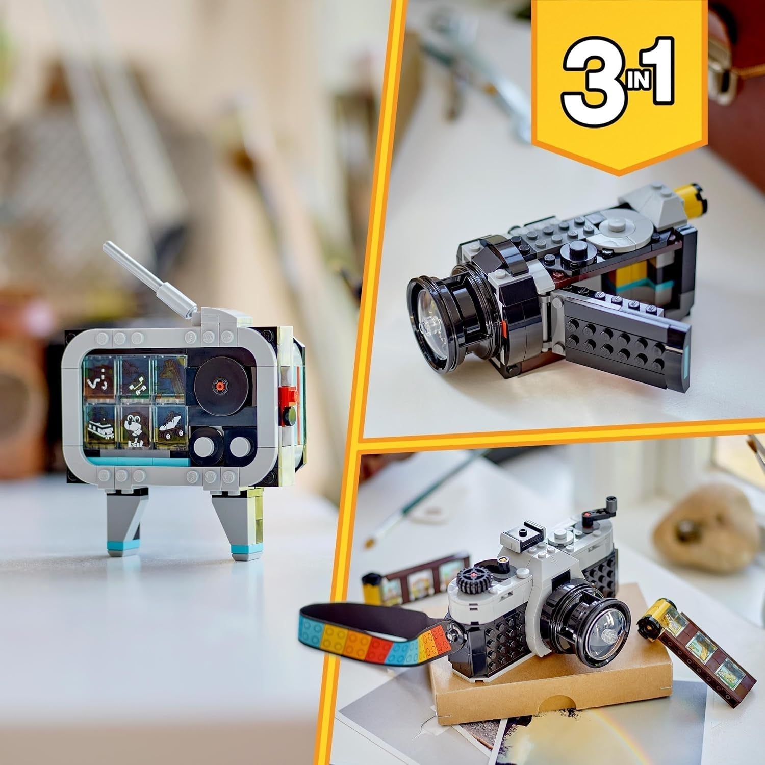 LEGO Creator Cámara de juguete retro 3 en 1, videocámara, televisor, decoración de escritorio para niños o accesorios de dormitorio, regalos de fotografía para niñas y niños de 8 años 31147 Juegos de construcción Besuche den LEGO-Store