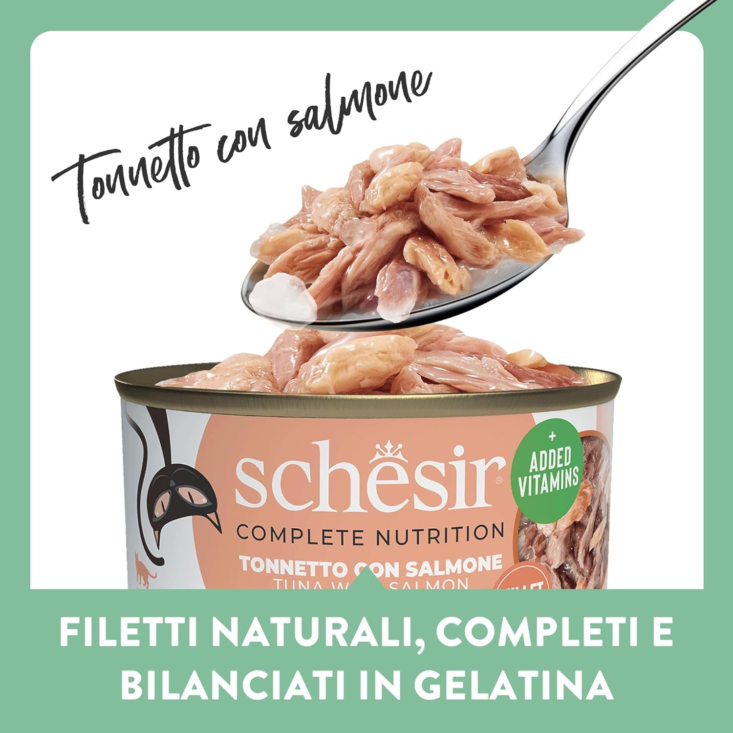 Atún Salmón en Gelatina, Alimento Húmedo Completo para Gatos, Enlatado, con Vitaminas Añadidas, 100% Natural, 6 x 85g