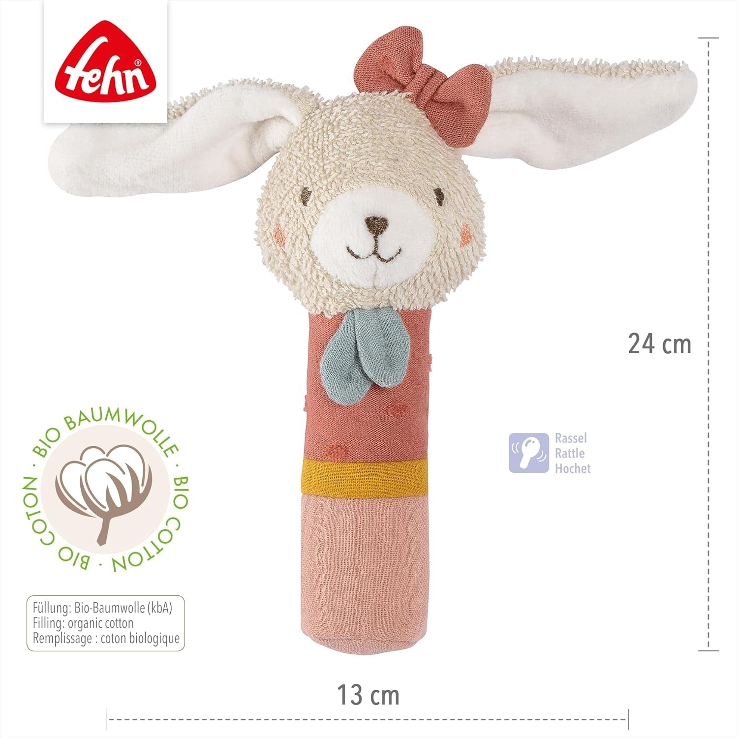 Fehn juguete palo de agarre para niños fehnNatur juguete conejo - juguete de motricidad con sonajero para agarrar, abrazar - juguete de agarre con algodón orgánico - juguete para bebés y niños pequeños a partir de 0 meses Baby Toys Naty Shop