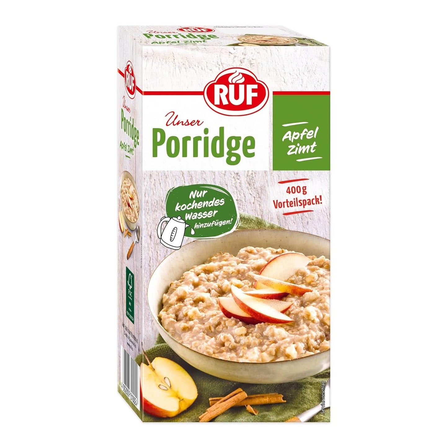 Gachas RUF Manzana Canela, con copos de avena integral, fino sabor a canela y trozos de manzana deshidratada, 400 gramos Cereales Naty Shop 400 gramos Manzana con canela