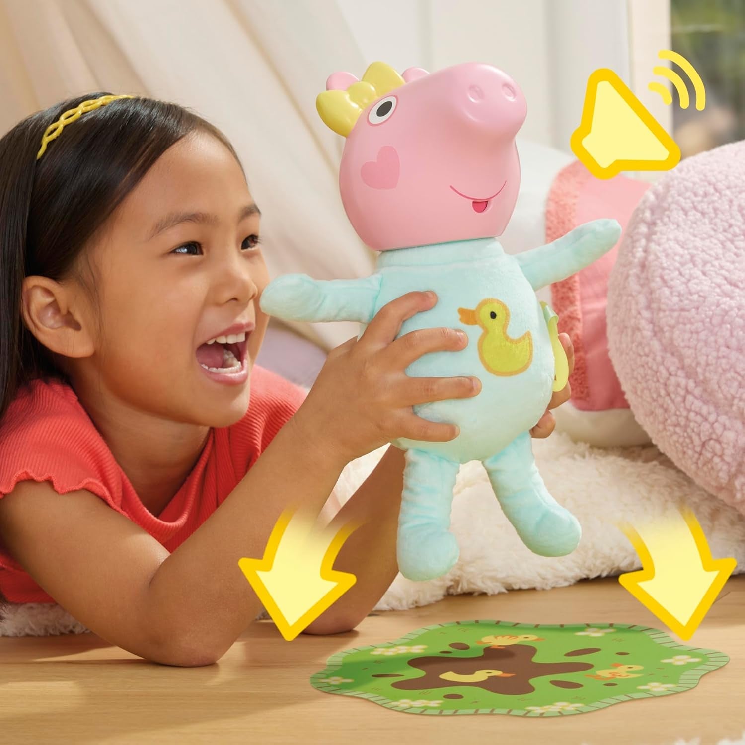 Peppa Pig Muñeca Interactiva Evie de 28 cm con 20 sonidos y muchas funciones, set de juguetes para niños a partir de 3 años