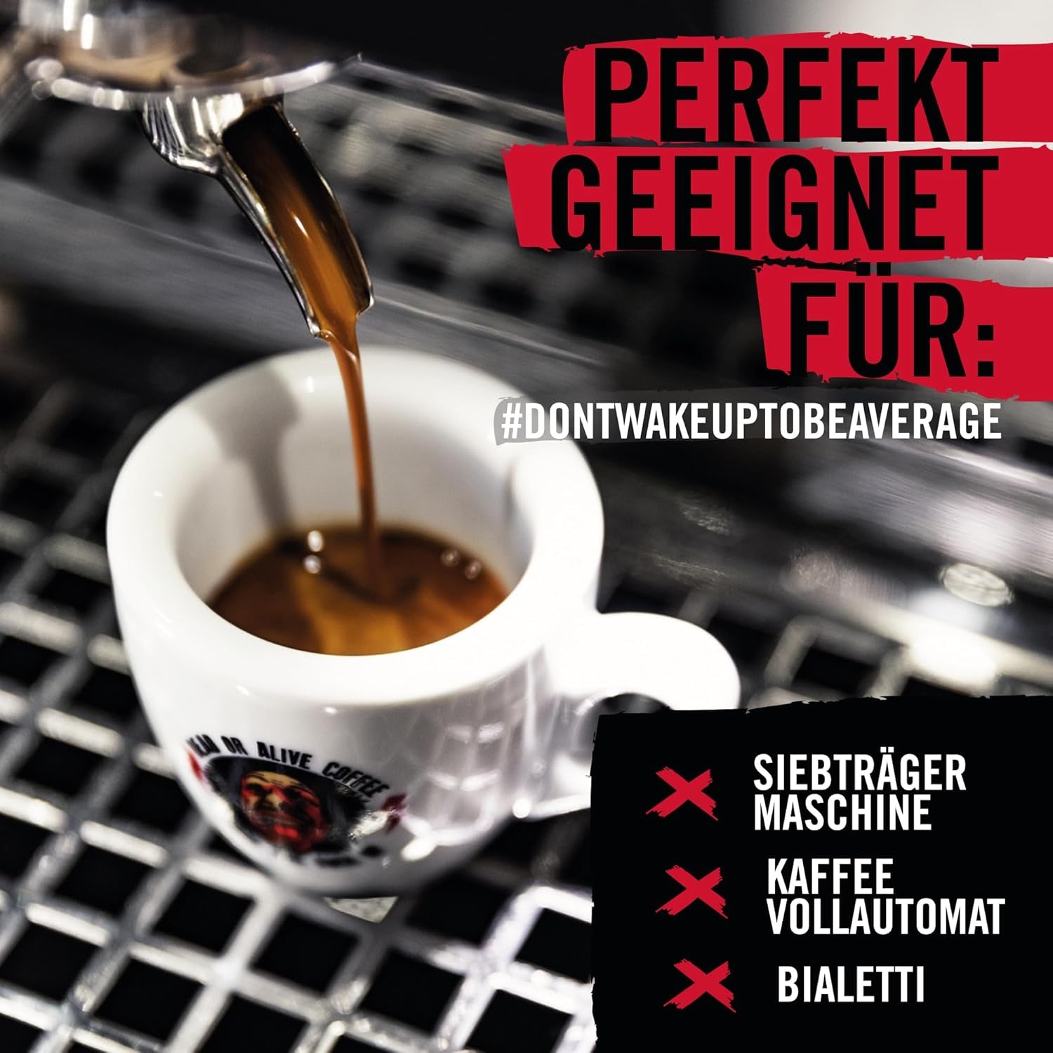 DEAD OR ALIVE Espresso No3 - Starke Espressobohnen 1kg - 100% Robusta - Kaffeebohnen für Kaffeevollautomat und Espressomaschine - Ganze Bohnen mit viel Koffein aus Italien - Café en grano
